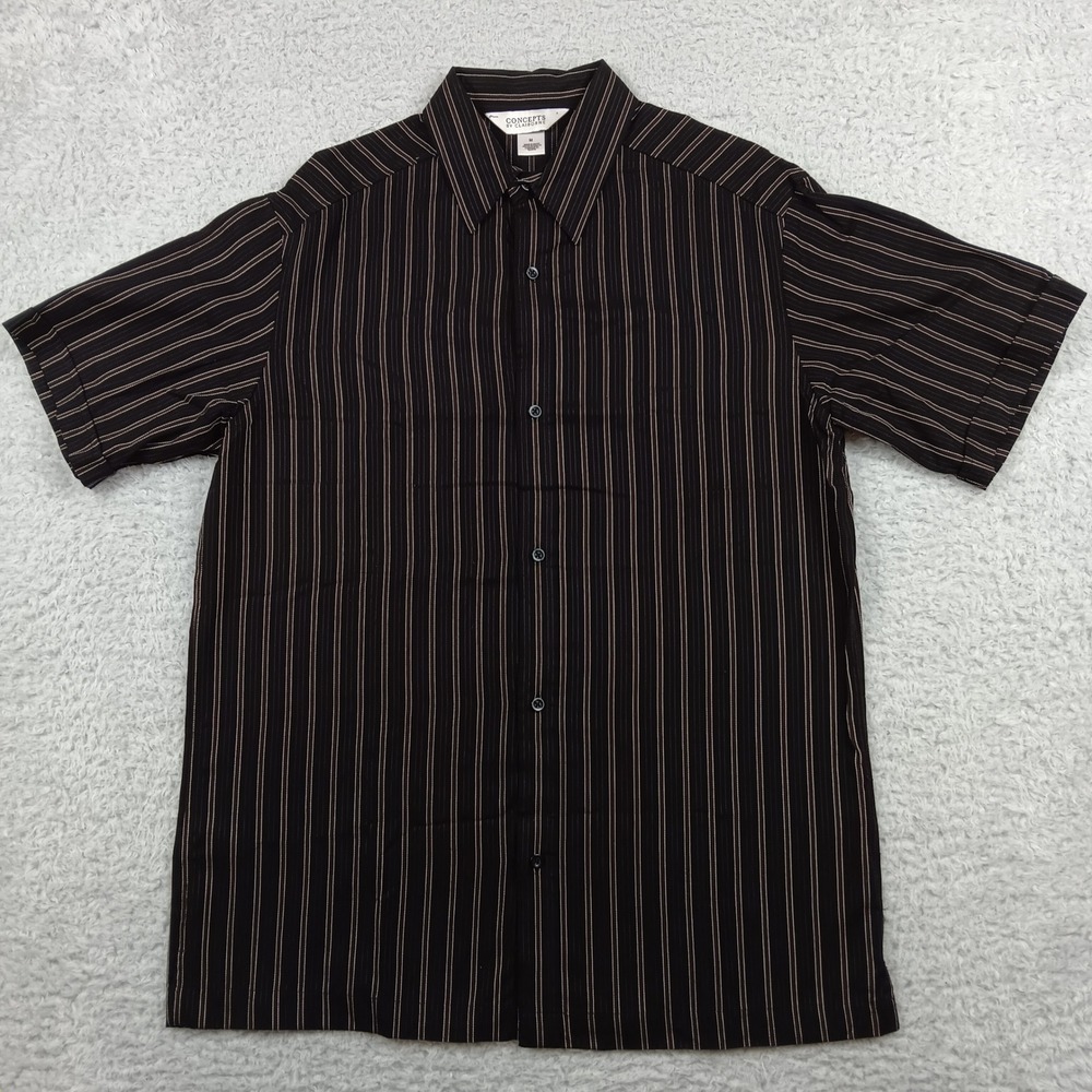 Concepts by Claiborne Shirt Mens M Black Pinstripe Rayon Short Sleeve RN52002
